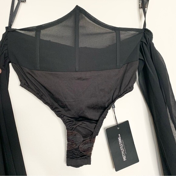 NWT Pretty Little Thing Goth Chiffon Halterneck Underbust Corset Bodysuit 2 - Picture 4 of 11